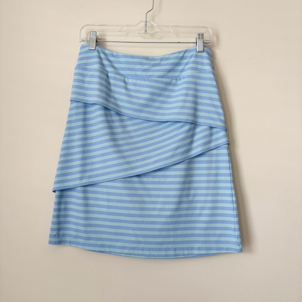 J. McLaughlin Blue Tiered Striped Nicola Skirt Small Coastal Preppy